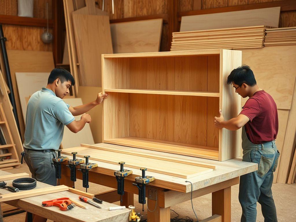 Alpinyx carpenters assembling a cabinet at the workshop bench