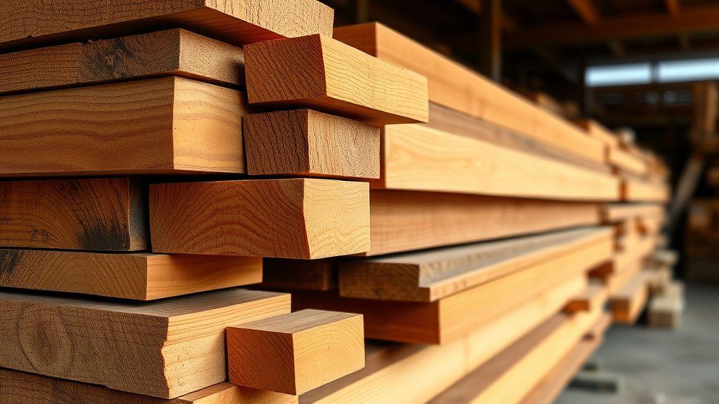 Close-up of tropical hardwood grain and sawn boards